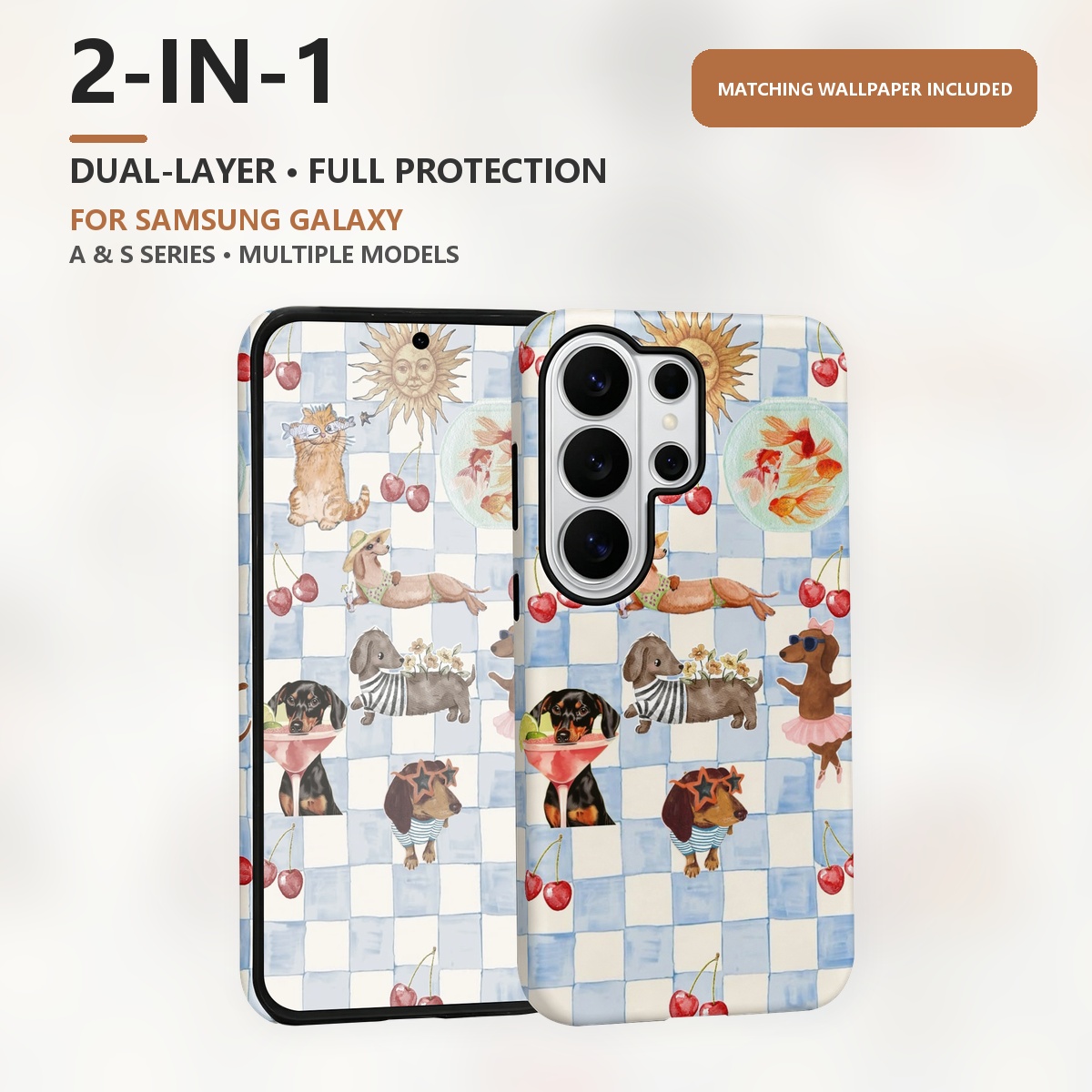Samsung Galaxy S24 - Grappige Honden Zomer 2-in-1 Dubbellaagse Telefoonhoes